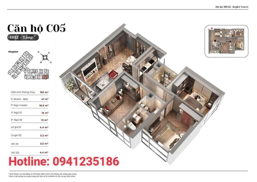 Giá tốt! chính chủ bán căn hộ 3pn, dt 103m2 tầng đẹp, view đẹp chung cư kepler land. 0941 235 ***