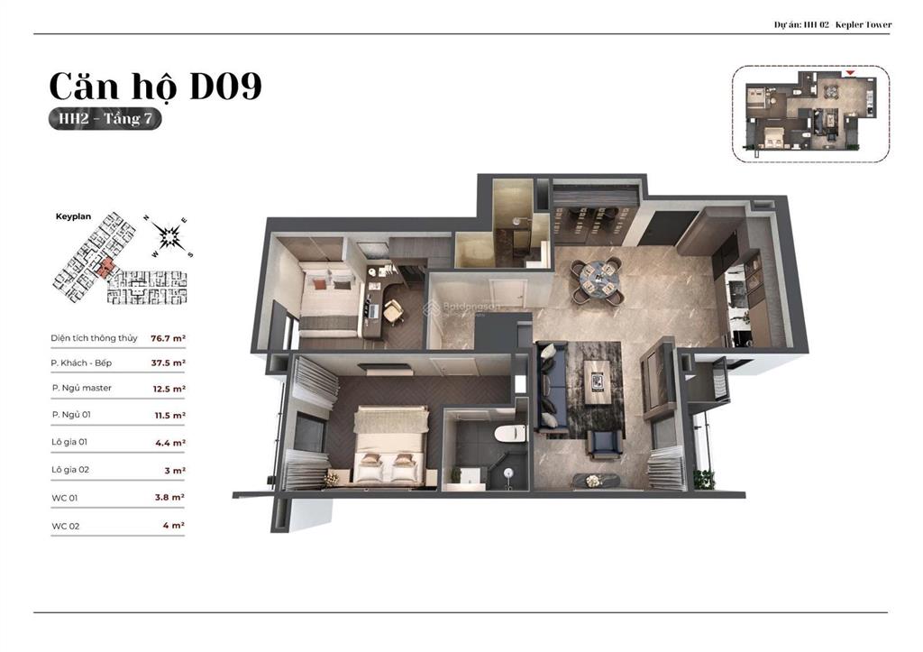 Rẻ nhất tòa! bán gấp căn 2pn, 76,7m2 tầng đẹp, hướng mát tòa hh02 kepler land tháng 7/2026 nhận nhà