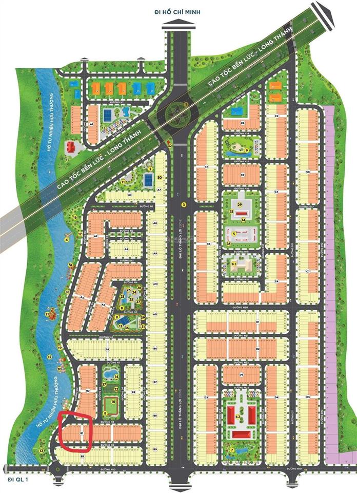 Cần bán lỗ lô đất sổ đỏ the sol city cần giuộc dt 75m2 giá 2,3 tỷ đường 12m  0909 904 ***