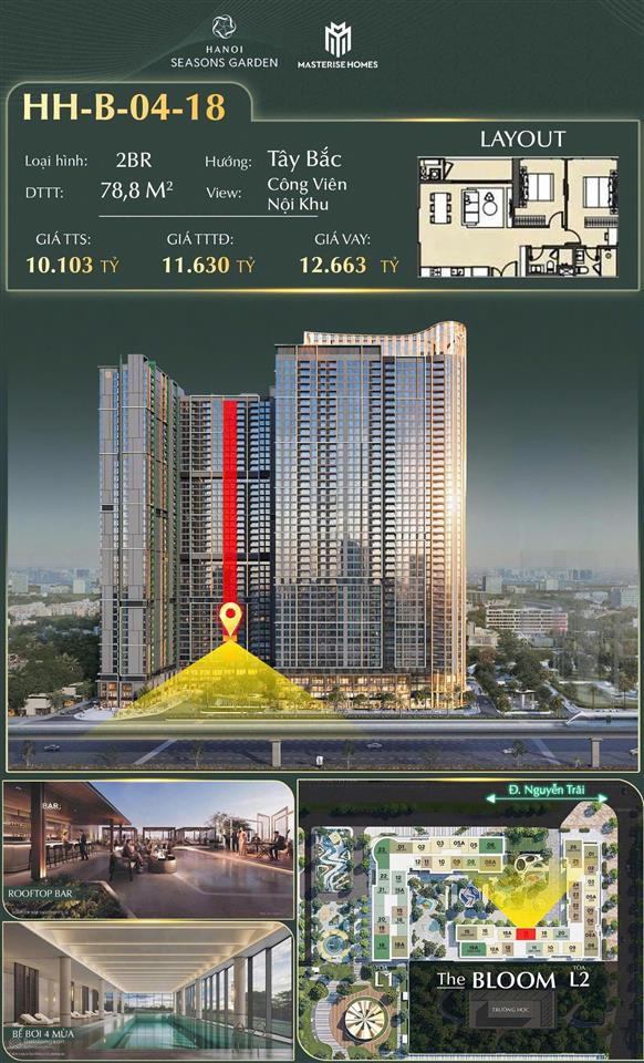 Căn 2pn view nội khu khẳng định giá tốt, với đơn giá chỉ 128tr/m2