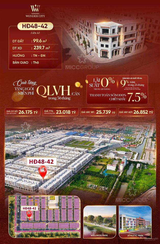 Bán căn liền kề rộng 99,6m2, căn góc 3 mặt thoáng, gần chuỗi công viên liên hoàn và vincom plaza