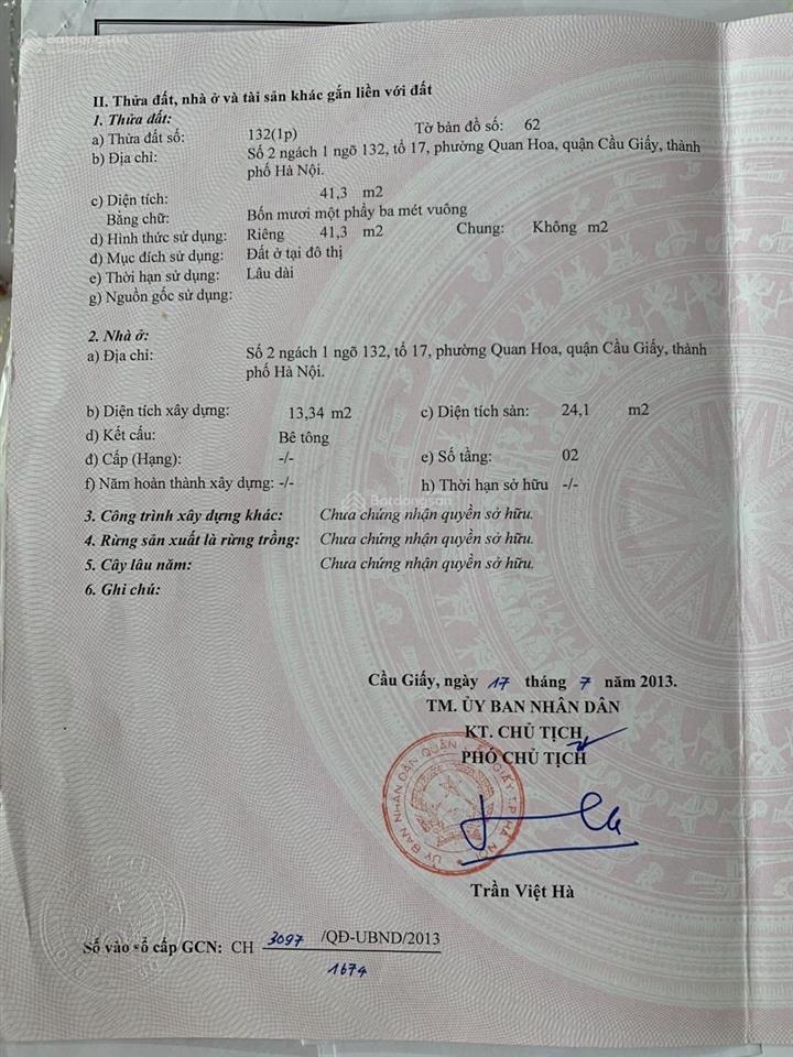 Chính chủ bán nhà riêng tại phường quan hoa, quận cầu giấy, tp hn, 5 tầng, giá 14 tỷ.