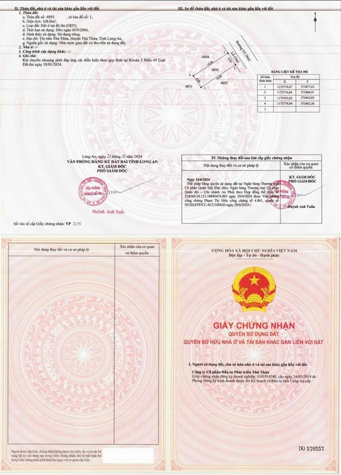 Chính chủ bán gấp nền đất ngay trung tâm thị trấn thủ thừa 108m2 sổ riêng sang tên công chứng ngay