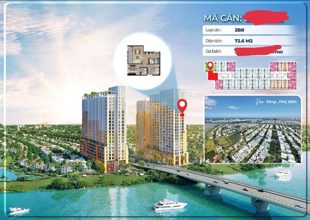 Căn 2pn tầng cao, view sông, giá chưa bao gồm chiết khấu