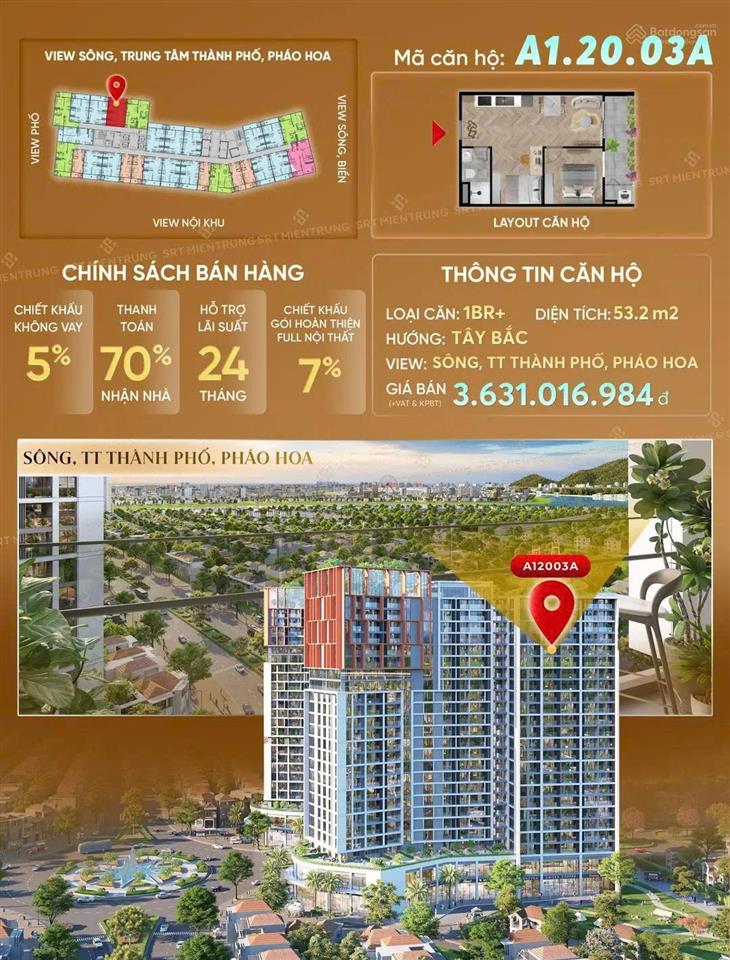 Cora tower | căn hộ 1pn+ tầng 20 view sông, biển và thành phố