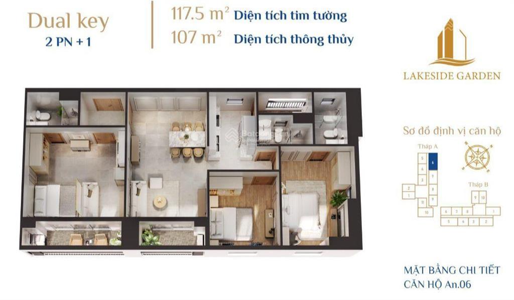 Căn hộ 2,5 ngủ+ 3 wc 107 m2 view hồ phương lưu & tttp. tầng 16 siêu đẹp, ưu đãi 7% giá chỉ 5,167 tỷ