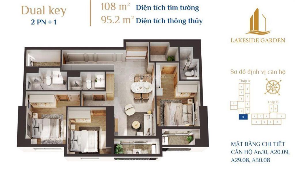 Căn hộ 2,5 ngủ+ 3 wc 95 m2 view hồ phương lưu & tttp. tầng 20 siêu đẹp, ưu đãi 7% giá chỉ 4,675 tỷ