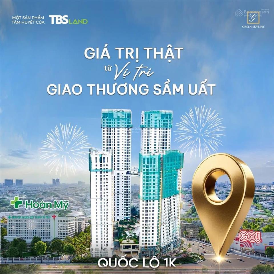 Giỏ hàng siêu đẹp 2pn green skyline mặt tiền ql1k, dt 6576m, giá rumor từ 62tr/m2