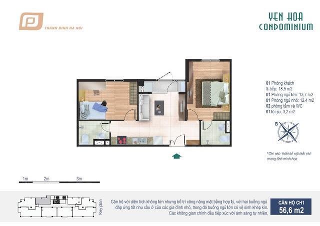 Cho thuê căn hộ 60m2 chung cư ngõ 259 yên hòa.