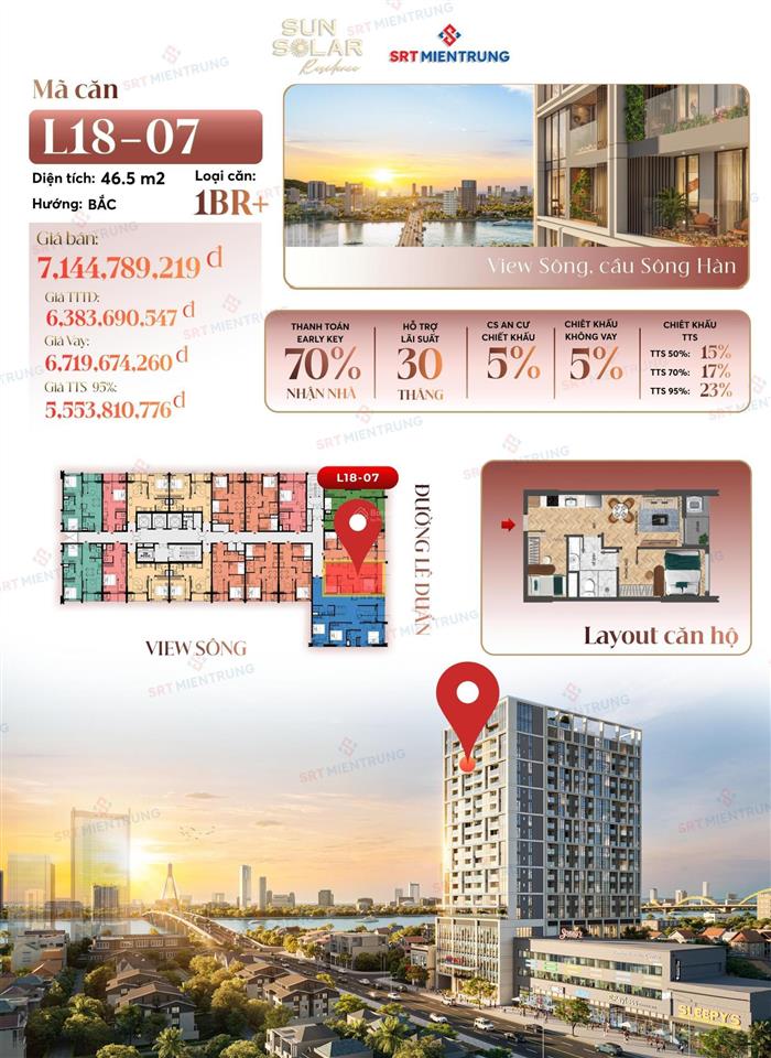 Căn hộ trung tâm sungroup đà nẵng sun solar residences l1807 trực diện mặt tiền lê duẩn