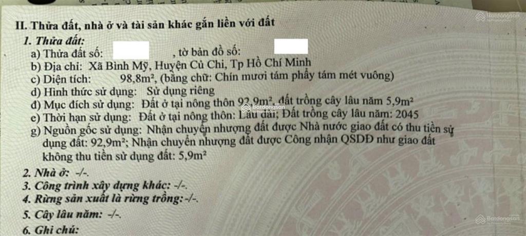 Bán đất thổ cư, sổ hồng riêng, 98 m2 chỉ 1,79 tỷ bao thuế phí  sang tên ngay  0931 272 ***