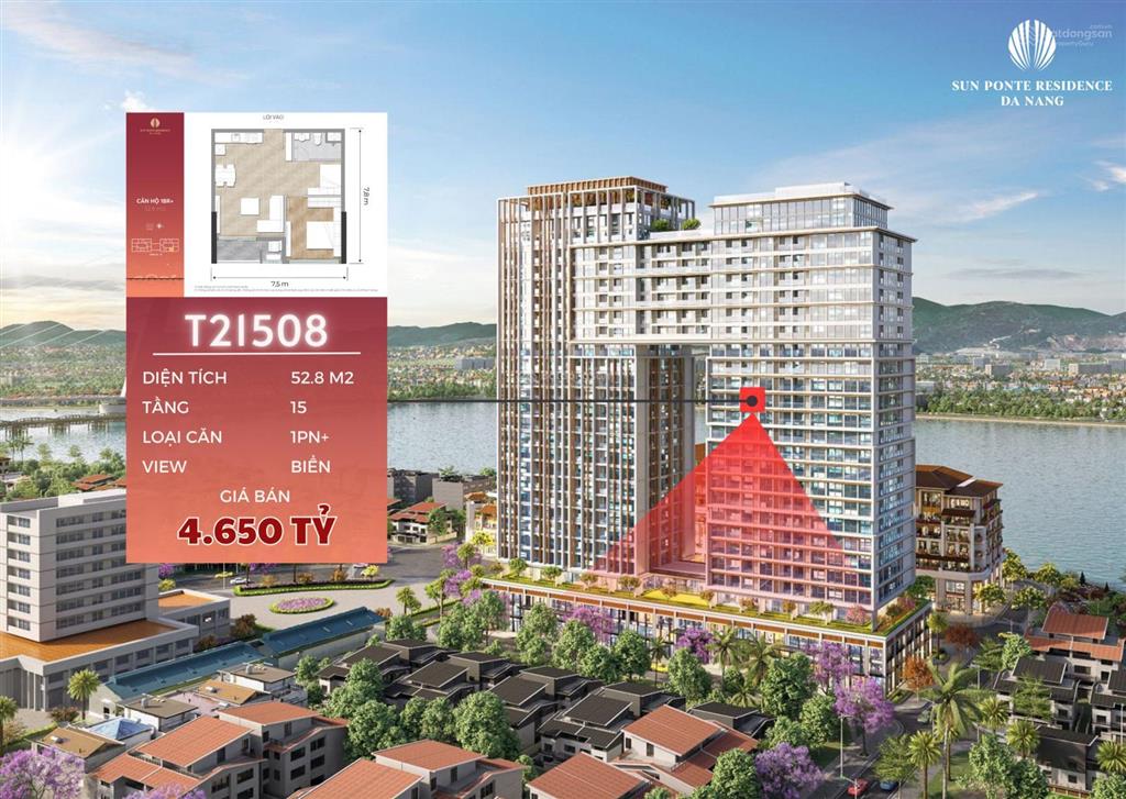 Siêu phẩm căn hộ 1 ngủ + 52,8m² view biển đêm đỉnh cao tại sun ponte  chỉ 4,65 tỷ có thương lượng