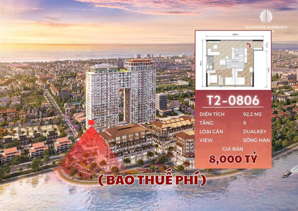 Dualkey 92,2m2 view trực diện pháo hoa, sông hàn, cầu rồng  giá ngộp cần ra hàng gấp