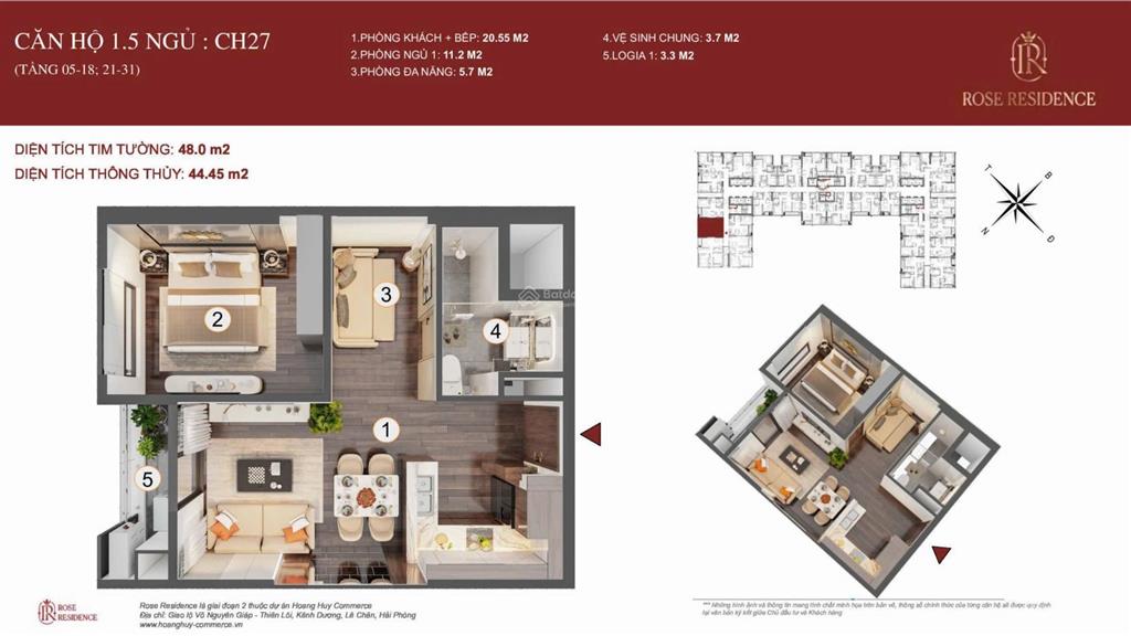 Chỉ 700 triệu sở hữu ngay căn 1,5 ngủ hoàng huy rose