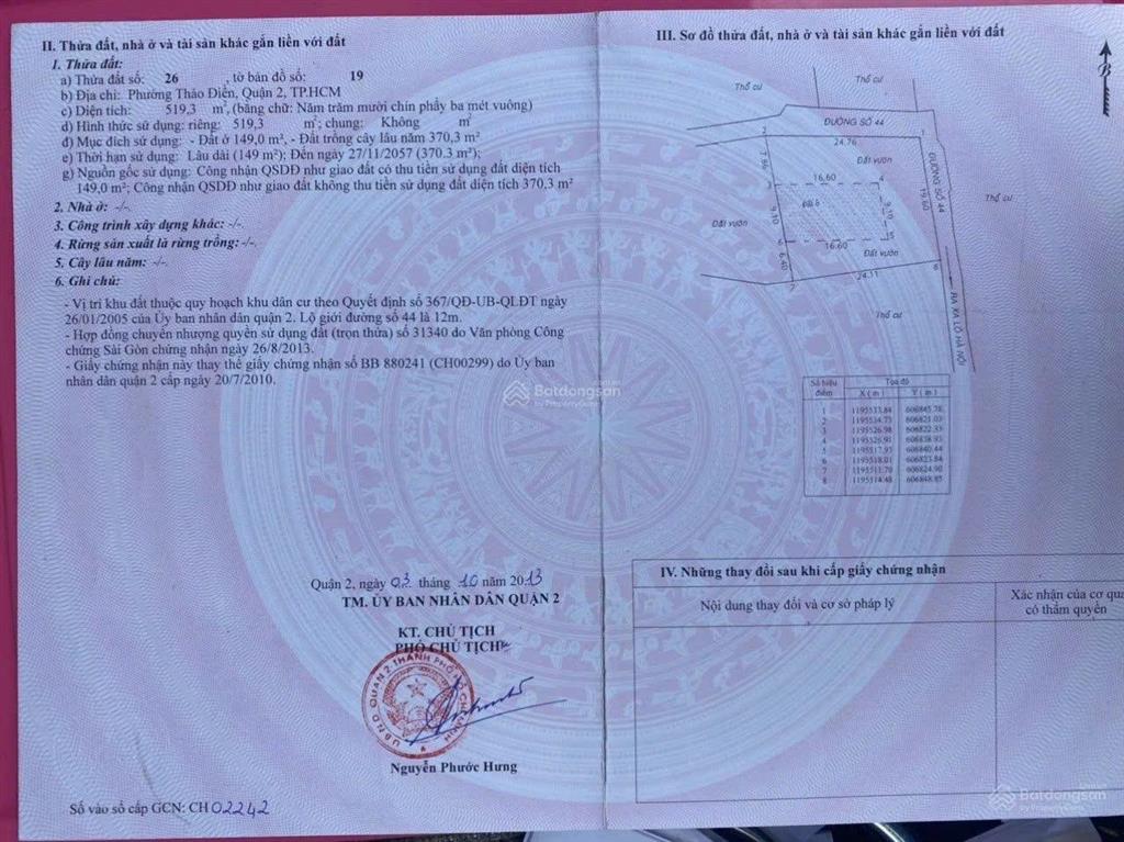 Bán đất 2 mặt tiền trần văn sắc thảo điền, tp. thủ đức