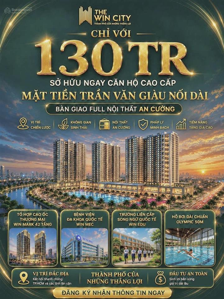 Chỉ từ 130tr sở hữu ngay căn hộ cao cấp mặt tiền trần văn giàu nối dài. bàn giao full nội thất an