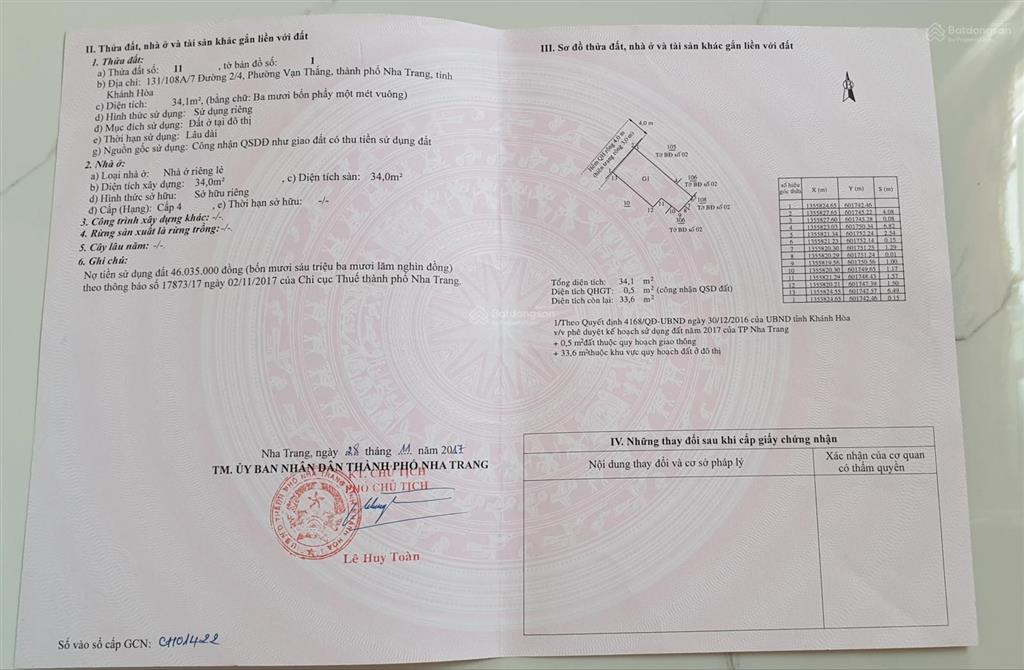 Bán nhà trung tâm nha trang hẻm 1170 đường 2/4 phường vạn thắng. giá bán 2,3 tỷ sổ đỏ riêng.