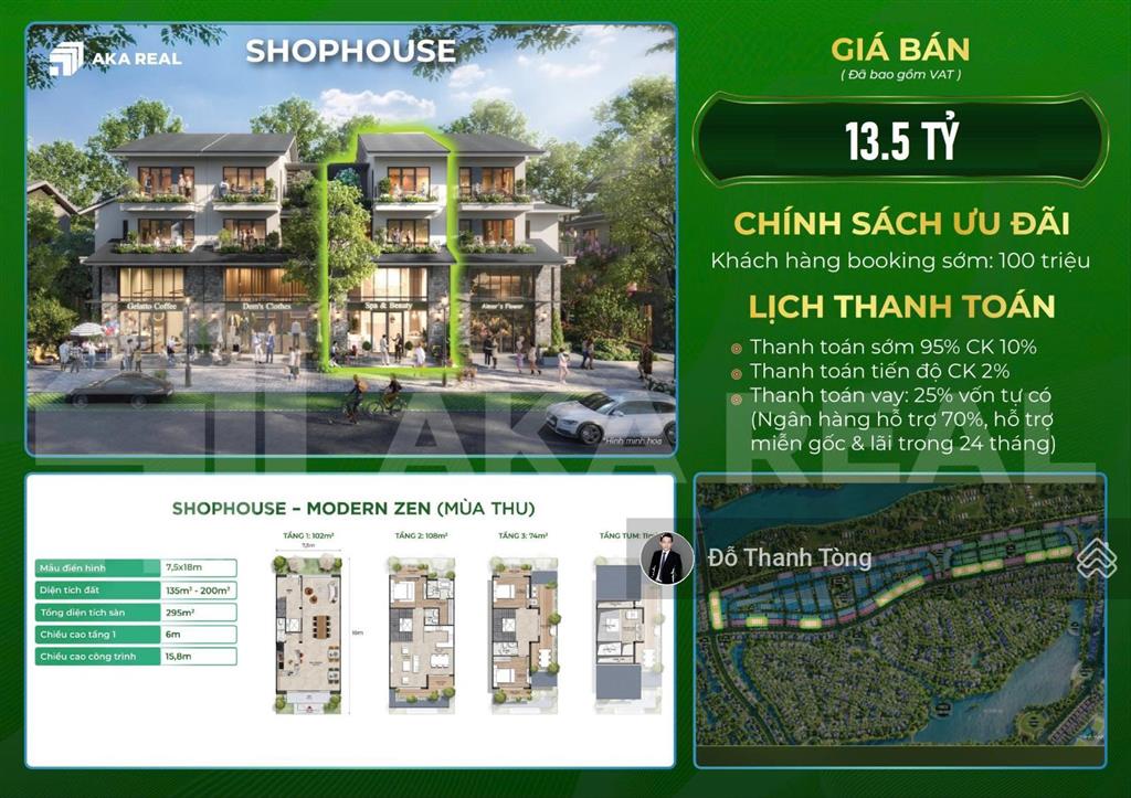Bán lỗ! shophouse eco retreat đường 30m  chỉ 12.8 tỷ all in  diện tích 7.5x18m. giá đợt 1