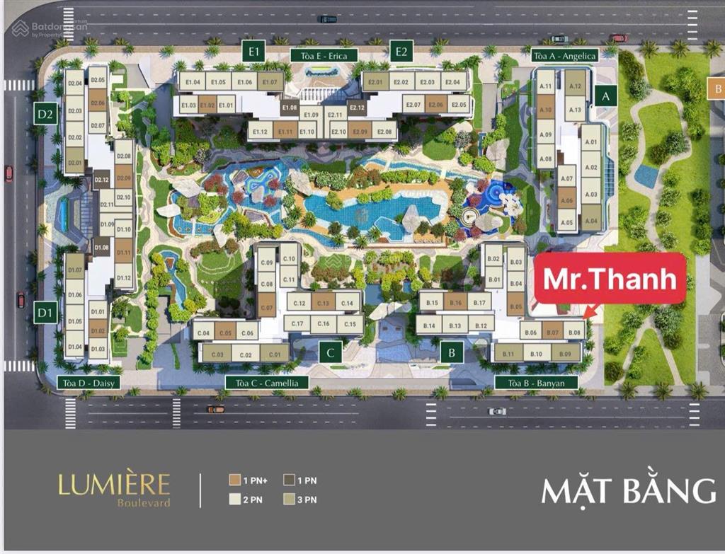 Resort tại gia  2pn lumière boulevard (74m2), view hồ bơi phi thuyền. giá hấp dẫn 4,1 tỷ all in