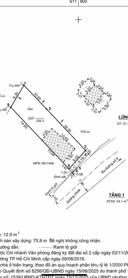 Bán đất mặt tiền đường 8, p. tăng nhơn phú b quận 9 giá 18,6 tỷ/226m2 (8x28)