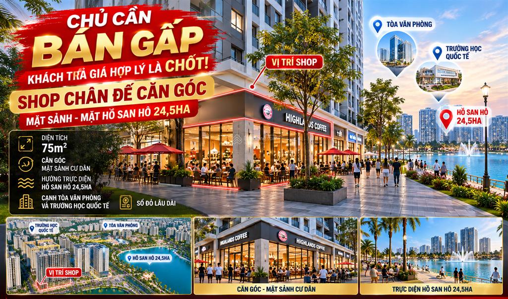 Giảm thẳng 2,5 tỷ chủ cần bán nhanh shop góc mặt hồ  sổ lâu dài