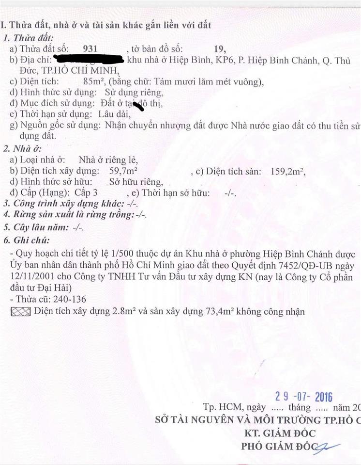 Chủ cần ra nhanh căn nhà ngay khu nhà ở hiệp bình, đường 10m