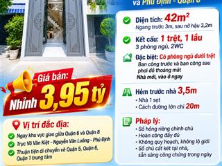Bán nhà giáp q6 võ văn kiệt p16, q8, 42m2, 34pn, 3wc, hxh, shr, ko qh, giá 3.95t