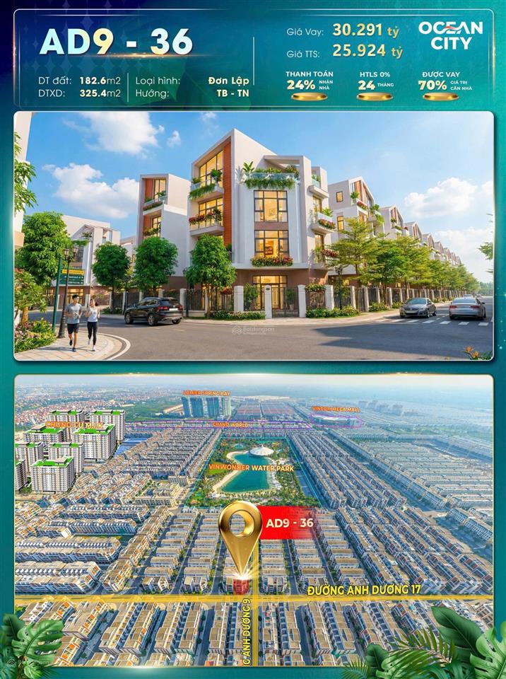 Chưa tới 26 tỷ một căn biệt thự đơn lập góc tại vinhomes ocean park 3.  0917 099 ***
