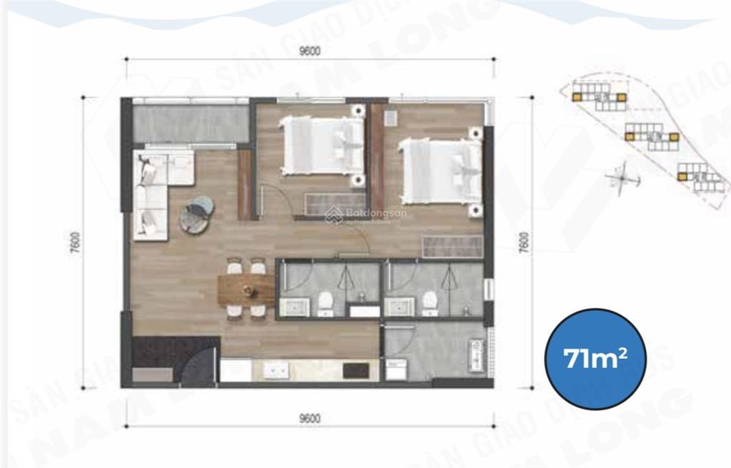 Cho thuê căn góc 2 pn, 2 wc nhà trống giá 9.5tr mizuki park
