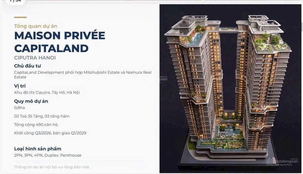 Maison privée capitaland tư dinh biệt lập chỉ 490 căn thang máy & gara riêng