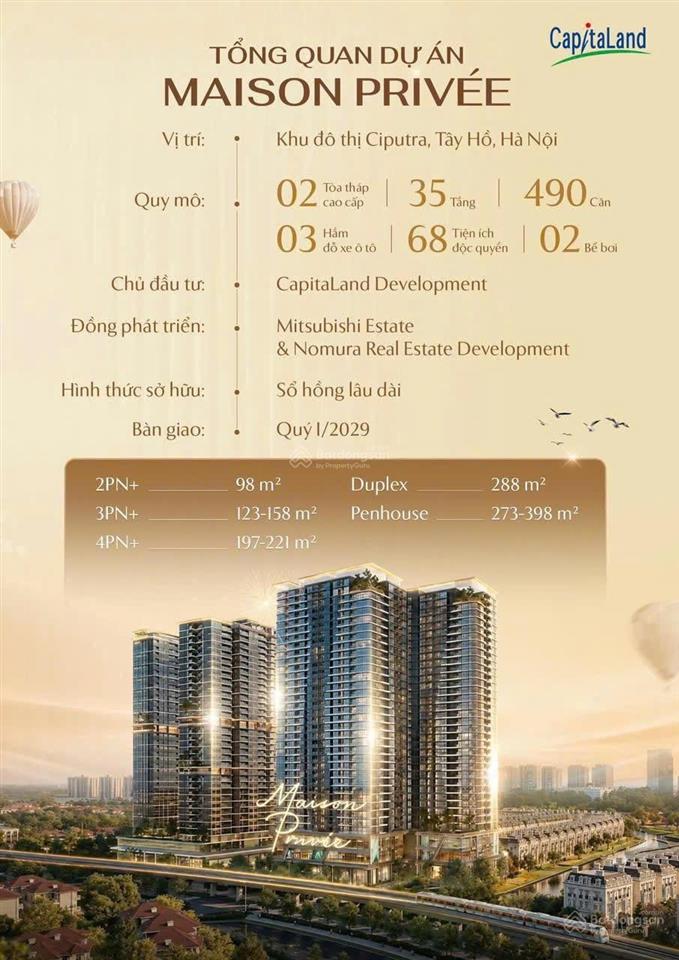 Maison privée capitaland tư dinh biệt lập chỉ 490 căn thang máy & gara riêng