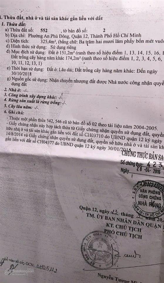 Bán đất 325m2 mặt tiền sông sài gòn (có 151m2 thổ cư). tại apđ q12, bán gấp chốt 8.6 tỷ