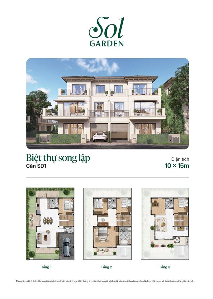 Bán biệt thự song lập 150m2 tại solgarden, gần cầu nguyễn trãi.  0966 959 ***