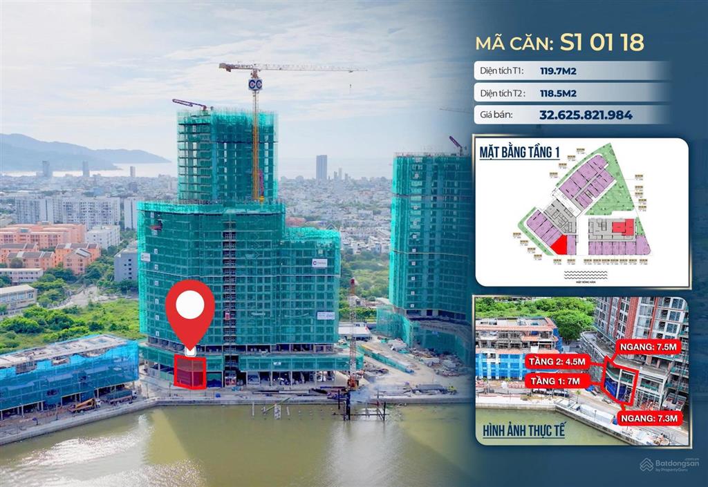 Nổi bật shop đế mặt sông giá hời sun symphony đà nẵng, góc s10118 238m, giá 99tr/m tts