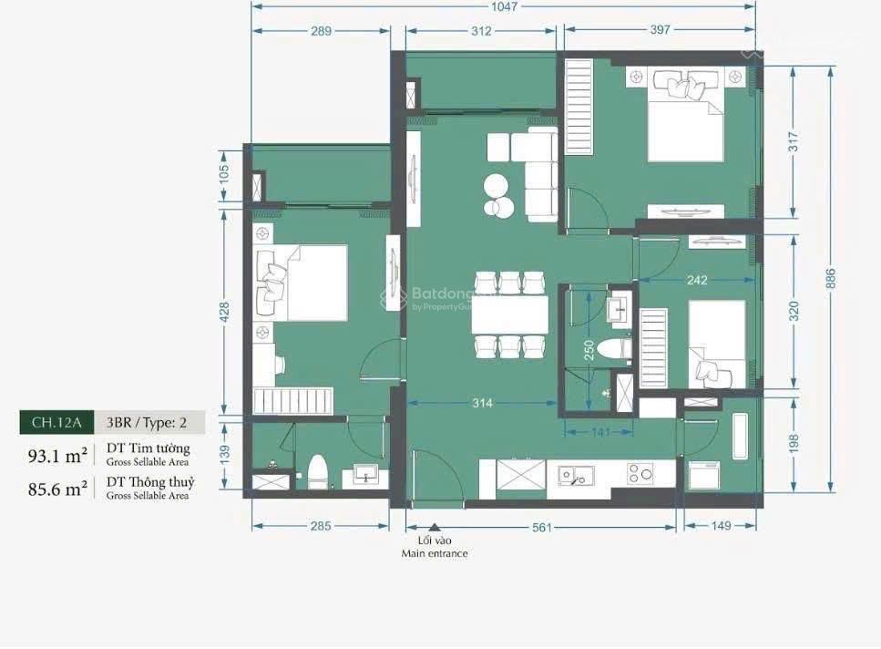 Bán gấp 3 ngủ giá 94 triệu/ m2 diện tích 86 m2  8,1 tỷ vay 80% ân hạn lãi suất 0%  vốn hơn 2 tỷ
