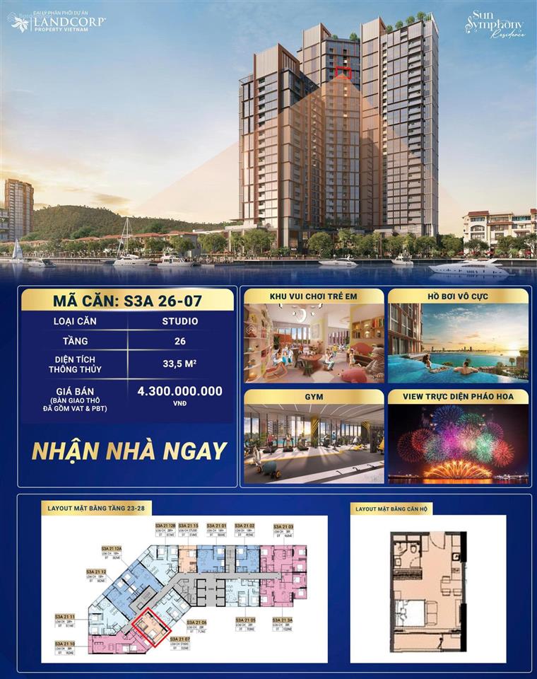 Căn studio view trực diện pháo hoa  sông hàn giá tốt thị trường  nhận nhà ngay