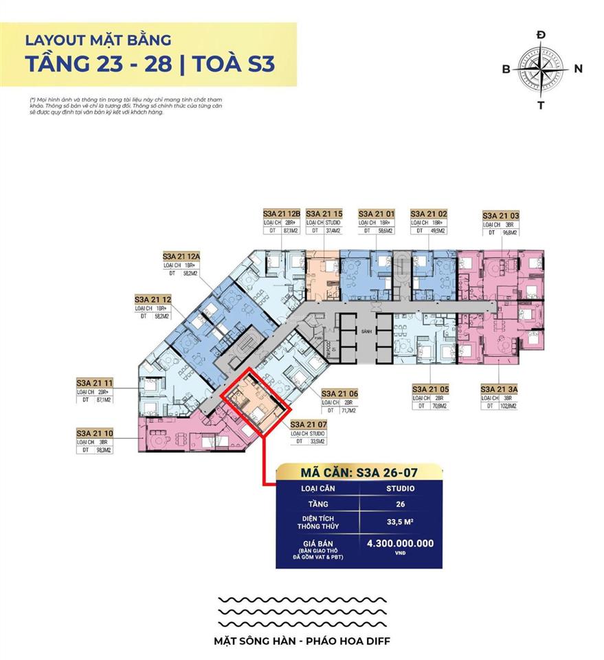 Căn studio view trực diện pháo hoa  sông hàn giá tốt thị trường  nhận nhà ngay