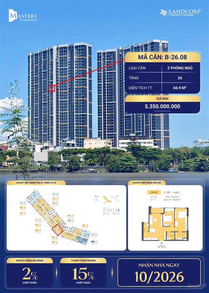 Chính chủ chuyển nhượng căn 2pn tầng đẹp view sông mát mẻ, nhận nhà ngay