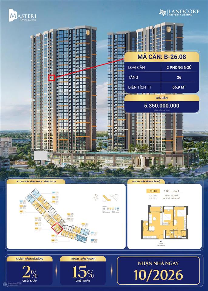 Chính chủ chuyển nhượng căn 2pn tầng đẹp view sông mát mẻ, nhận nhà ngay