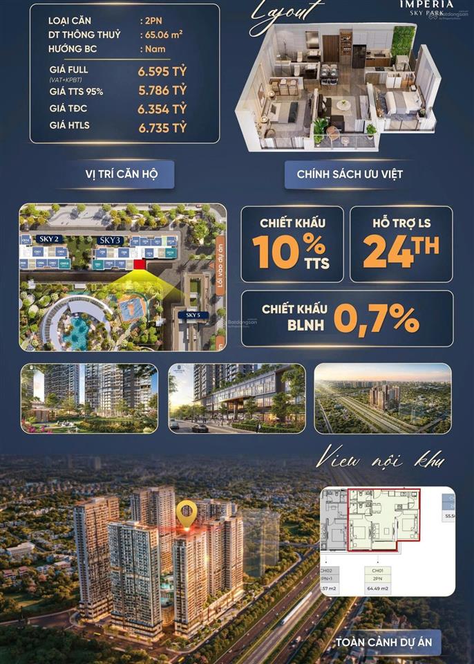 Hot nhất sky3 căn góc 2pn 65,06m2 view nội khu đẹp hiếm