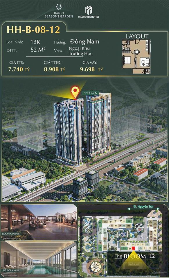 Căn 1n  52m2  đông nam đẹp nhất toà l2  view nội khu thoáng mát đẹp giá rẻ