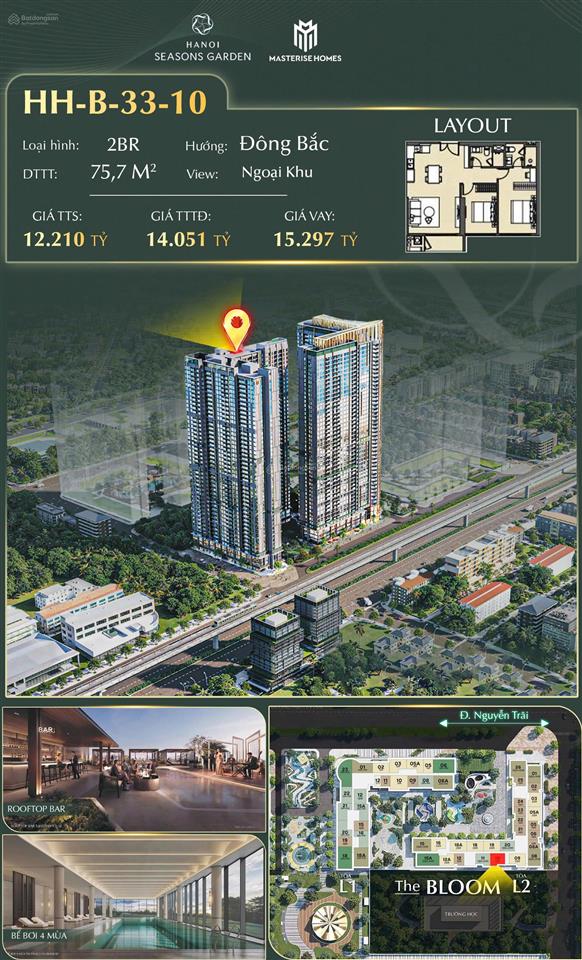 Căn 2pn  67m2 dành cho gia đình 34 người  view nội khu  giá 10 tỷ  hanoi seasons garden