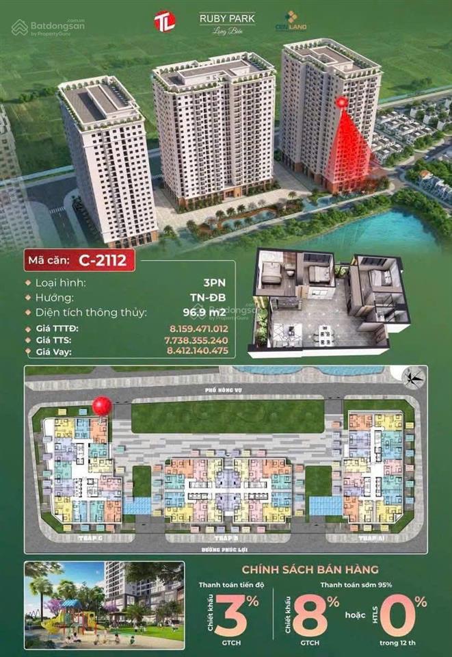 Trực tiếp cđt căn 3 ngủ góc vuông vắn view đẹp. nằm trên đường phúc lợi đối diện vincom