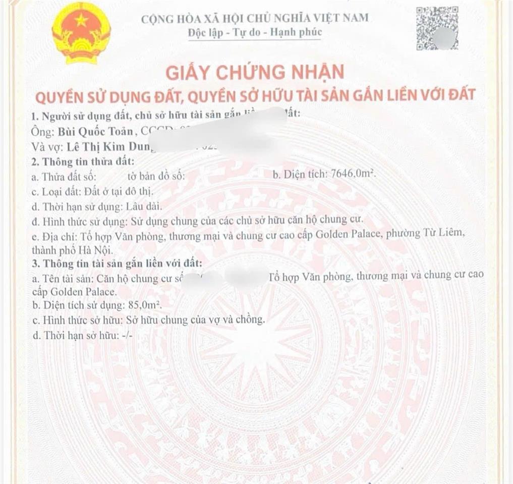 Tôi cần bán gấp căn hộ 2 phòng ngủ, 2wc. view svđ mỹ đình tại golden palace mễ trì.  0975 226 ***