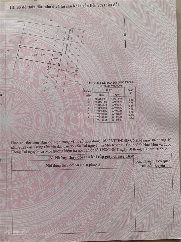 Kẹt tiền bán đất thổ cư 2 sẹc ấp tam đông, dt 53.2m2, sổ hồng riêng, giá 1 tỷ 820