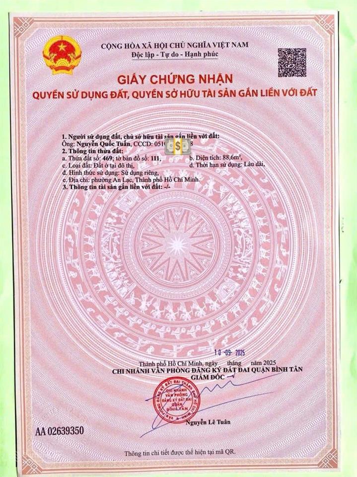 Chính chủ cần bán gấp nền đất an lạc 88.6m2 thổ cư 100%. ngay chung cư akari ehome 3 võ văn kiệt