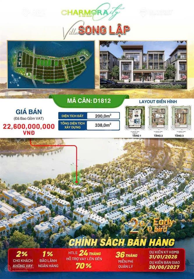 Căn d1812 biệt thự song lập gần mặt sông trục đường thông d18 giá cđt không chênh  sun group