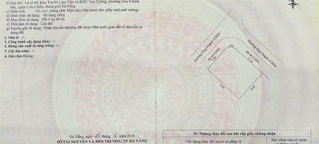 Bán lô góc 145m2 sát biển nguyễn tất thành giá 6,7 tỷ
