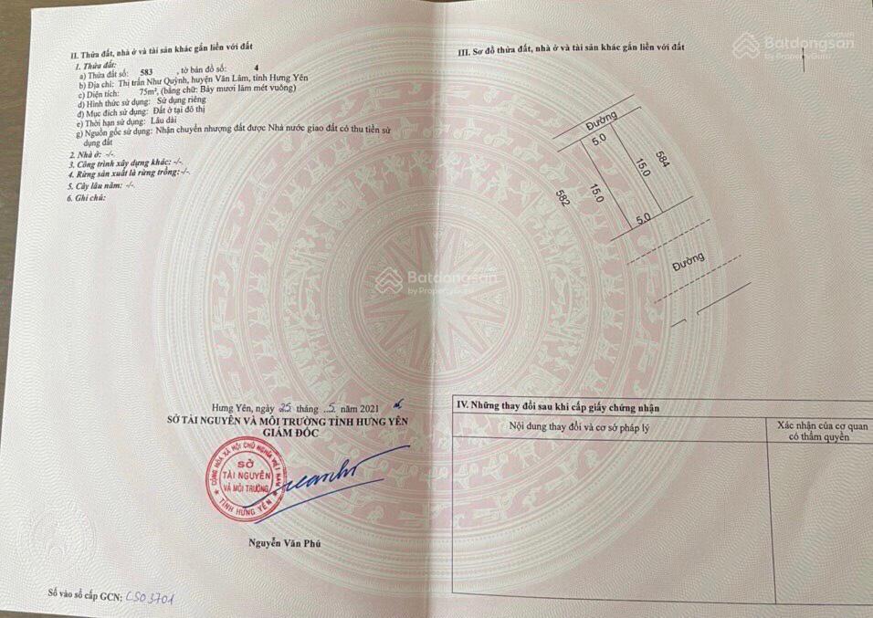 Bán 75m2 kđt 113 tt như quỳnh văn lâm hưng yên