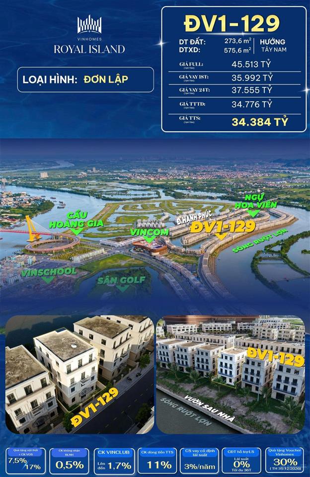 Đơn lập đảo vua đv1129 sở hữu 4 mặt thoáng có sân vườn sau nhà viu sông tự nhiên | vinhomes royal